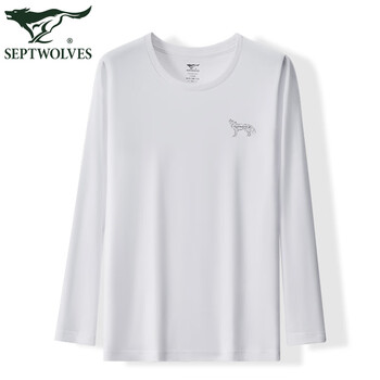 Septwolves men's long-sleeved t-shirt men's v-neck round neck pure cotton boys' comfortable solid color sweatshirt long-sleeved top fashionable bottoming shirt pearl white xl (175) (recommended weight 120-140 pounds)
