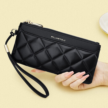 Williampolo emperor paul women's wallet thin clutch coin purse korean style high-end rhombus mobile phone bag versatile and fashionable black soft feeling no specifications