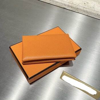Second-hand 95 new hermes (hermes) flame orange folding card holder p engraved accessory box