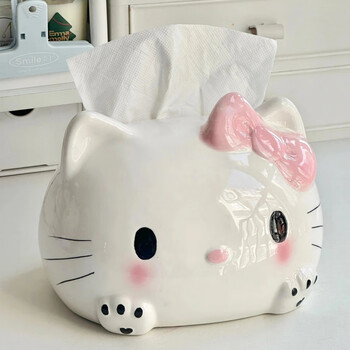 Hellokitty tissue box living room desktop tissue box roll paper storage box home decoration ornaments sanrio hellokitty tissue box + tissue spring anti-fall material not afraid of falling and safe to use