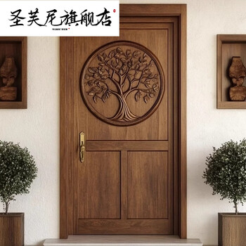 Solid wood bedroom wooden door pineapple lattice commercial house entrance door teak interior door villa solid wood single door door customized to scale