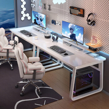 Haosenmeng gaming desk double desk desktop computer desk home study writing desk rental room simple office workbench double row bold steel pipe warm white 160*50