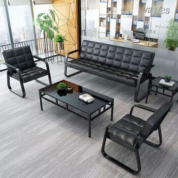Xuan xicai office sofa coffee table combination business reception room leisure waiting sofa simple modern iron three-seat sofa black single seat + single seat + three seater + long coffee table