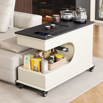 Jumei an sofa side table 2025 model living room movable slate side cabinet with wheels boiling tea table with socket for small household trolley off-white - (stone slab + male steak socket) with kettle + sterilizer completely installed front 40cm side 80cm height 57cm
