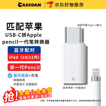 Cassdan is suitable for apple pencil charging adapter apple pen generation bluetooth connection ipad 10 generation 11 generation converter tablet capacitive stylus charging cable adapter apple 1 generation pen adapter (charging + bluetooth connection) white