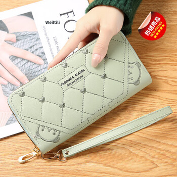 Weiltili lady bag new women's wallet women's long fashion single zipper large capacity coin purse mobile phone bag light green