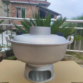 Gaoxian old-fashioned earthen hot pot, old beijing mutton-shabu-shabu pot, extra thick aluminum alloy stove, chinese-style household charcoal hot pot, thickened size, suitable for 5-7 people, 35cm