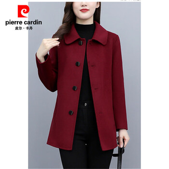 Pierre cardin short cashmere wool coat women's spring autumn winter 2025 new thick small casual woolen coat burgundy xl