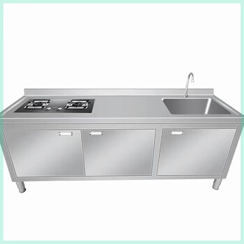 Wen yijia 304 stainless steel welded pool workbench with stove operation, storage and sink integrated commercial cabinet 1.0 welded 304 left stove and right pool integrated cabinet/175x6