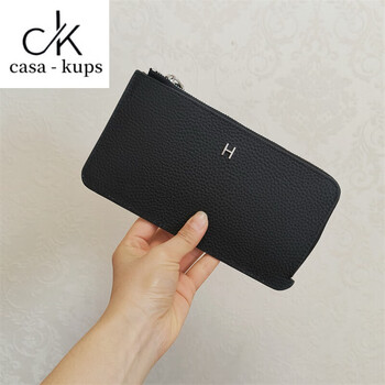 Casa-kupsckh zipper genuine leather women's long wallet first layer cowhide clutch bag small bag exquisite multi-card slot wallet black