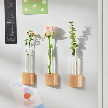 Fan ye's solid wood magnetic vase refrigerator sticker test tube flower arranger ins style creative decoration wall hanging water-raised green plants