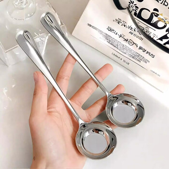 Guofeng 316 stainless steel flat-bottomed snail noodle spoon for eating and drinking soup with rice spoon for home use exquisite ins style 1 piece 316 steel flat-bottomed round spoon