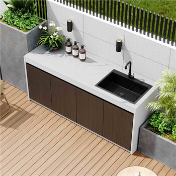 Outdoor aluminum honeycomb washbasin pool outdoor courtyard garden pool basin rock plate console aluminum alloy storage cabinet four doors 200x50x80 + honeycomb aluminum cabinet + rock plate