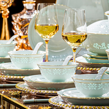 Miaoxun jingdezhen bowls, plates and tableware complete set of light luxury dishes for home use 2024 new high-looking celadon linglong housewarming linglong-12 people food 76-piece set brocade box packaging