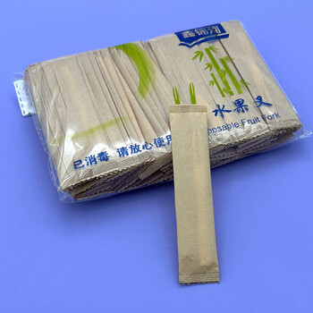 Qinkai disposable bamboo fruit fork for commercial fruit fishing, individually packaged, safe bamboo fork for primary school children, kraft paper individually packaged, 1 piece in total, 100 pieces