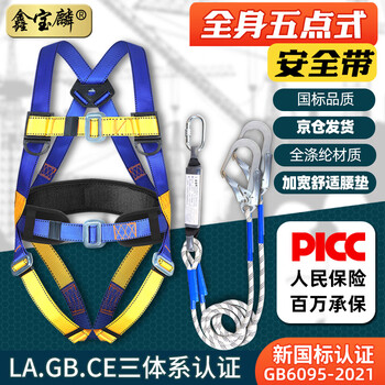 Xinbaolin z-y fall suspension national standard european five-point safety belt high-altitude operation anti-fall high-end safety belt double large hook 2 meters polyester rope + buffer bag shipped from beijing warehouse