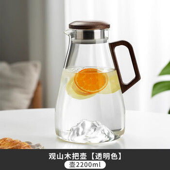 Large-capacity glass cold kettle, high temperature resistant, food-grade household kettle, flower teapot, thickened cold kettle, high borosilicate 1ml, transparent d handle mountain view kettle 2200ml