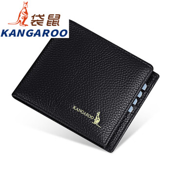 Kangaroo wallet women's genuine leather 2025 wallet short folding compact simple fashion wallet brand black (horizontal style)