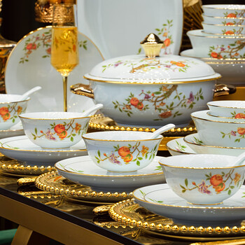 Hanming jingdezhen light luxury and high-end genuine bowl set 2025 new ceramic bowls and tableware complete set for housewarming, upgraded and practical configuration 70 pieces | brocade box