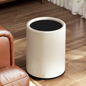 Bailu cream style round trash can double barrel sanitary bucket high-value home living room bedroom large capacity paper basket with wheels round cream white 12l double bucket + hidden wheel