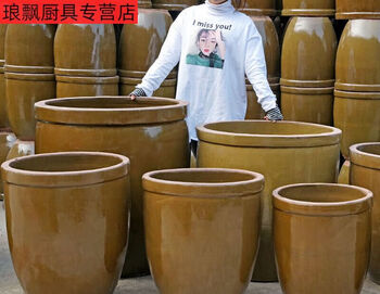 Rsrddy jar, pickle jar, water jar, ceramic household large water jar, old-fashioned large pickled sauerkraut jar, pickle jar, rice jar for water storage, model b, short and fat, holds about 10 kilograms of water