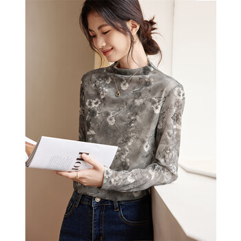 Shangjing cool temperament plum blossom inner top 25 new autumn half turtleneck versatile slimming women's bottoming shirt