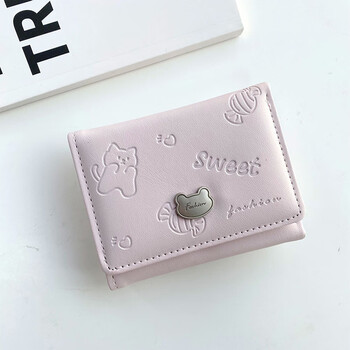 Tuzun korean version women's wallet ins female small wallet female cute folding wallet short coin card holder simple wallet pink