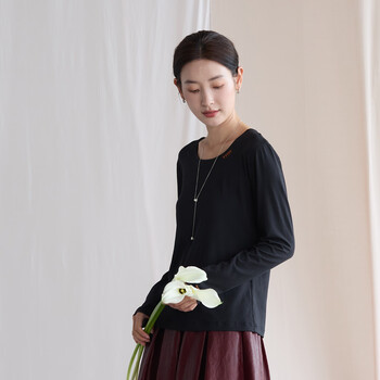 Jixiang yuer thanks diewu jixiang yuer original hand-embroidered pure cotton blend breathable long-sleeved knitted versatile t-shirt black xl