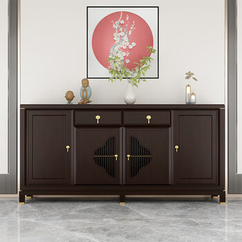 Wen yijia sideboard new chinese style black gold solid wood home wall dining room cupboard living room storage cabinet storage cabinet tea ash 4 doors 1800x450x900mm