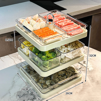 Fat donglai's same style hot pot side dish kitchen rotating split grid three-layer food preparation artifact household multi-functional support cream food-grade rotating 8 large pieces detachable 3 layers