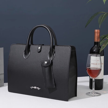 Shenshiyi red wine handbag high-end new style two bottles of wine empty leather box mid-autumn festival gift box meishang portable double horizontal plate with wine utensils * black