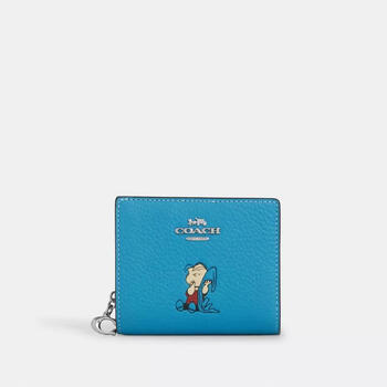 Coach women's small contrast printed leather wallet cute, trendy and versatile accessories silver/parrot blue multi