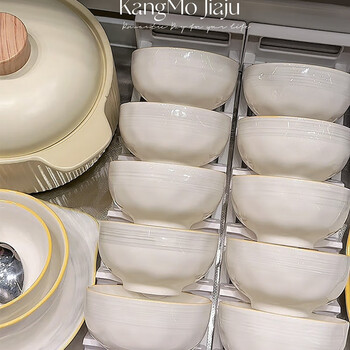 Four companion bowl household set 2025 new style high-looking simple style housewarming gift ceramic bowls, plates and tableware set for 4 people with soup bowl gift box set 18 pieces