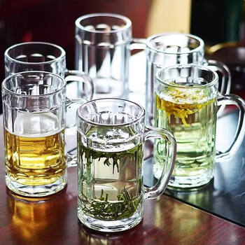 6-pack large-capacity thickened beer mug large transparent lead-free glass household handle water cup household glass beer mug 6-pack