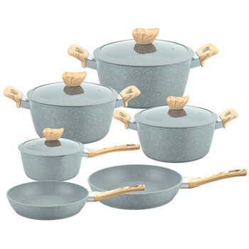 Pupan marble medical stone non-stick pan business gift household western-style frying pan wok soup pot set pots home gray 10pcs