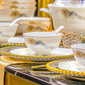 Lowe douyin same style jiangshan ruhua 70-piece household high-end bowl and plate set household wedding gift for moving into a new home