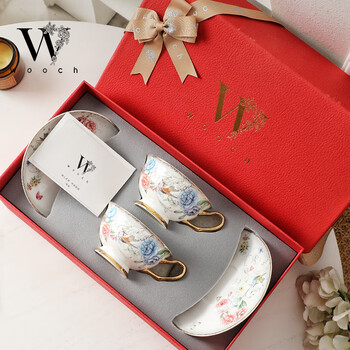 Wooch secret of flowers coffee cup and saucer gift box with high-looking and luxurious afternoon tea cup wedding housewarming gift secret of flowers series cup and saucer pair + red gold gift box