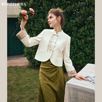 Olrain new chinese disc button jacket women's short spring light national style stand collar high-quality top apricot s