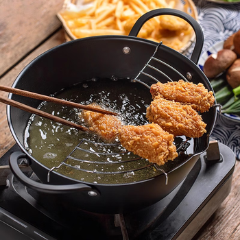 Home story japanese special frying pan home kitchen 304 stainless steel frying pan with filter non-stick tempura small frying pan frying pan (black) + filter rack 20cm