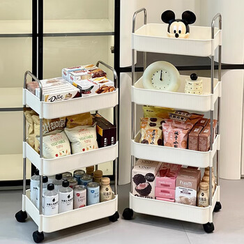 Zhuobo storage rack with wheels removable snack rack bookshelf living room storage rack kitchen storage rack sj12 white four layers