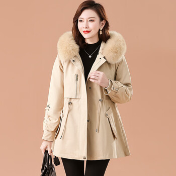 Austrian dolphin jacket women's rex rabbit fur liner hooded removable warm jacket mxg2126 light khaki l