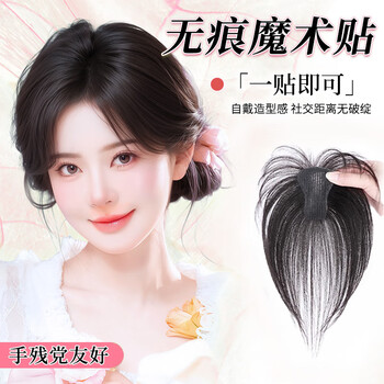 Jiali qiansi no need for hairpins, wig for women, head replacement to cover white hair, increase hair volume, thin real hair, fake bangs velcro, no need for hairpins - 8-character style 4*6, natural color 22cm