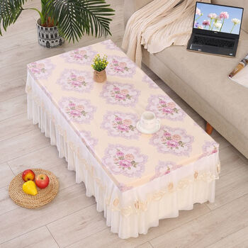 Ye yu coffee table tablecloth waterproof and oil-proof coffee table cover for home use wipe-free coffee table mat tablecloth rectangular coffee table cover cloth wealthy flowers - purple - corner gauze edge skirt width 40*length 50*h 15cm