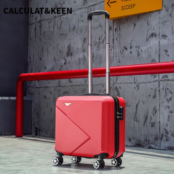 Calculat&keen 18-inch mother-in-law small suitcase for women, lightweight mini travel code box, boardable leather box, universal wheel trolley case, bright red, single box, 18 inches, mini two-section rod, suitable for under 1.6m