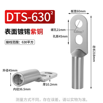 Double-hole copper nose connector dts-16/25/35/50/70-630 square copper wire lug double-eye copper terminal block national standard pure copper tinned dts-630 square