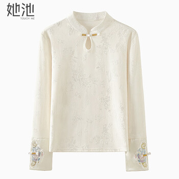 She pool stand-up collar plate button new chinese style bottoming shirt women's 2025 autumn new long-sleeved embroidered inner top