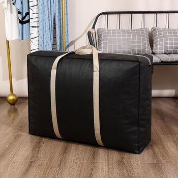New kindergarten extra thick packing luggage storage bag quilt super bag high school student moisture-proof moving bag ribbon thickened non-woven fabric black extra large 4 pack