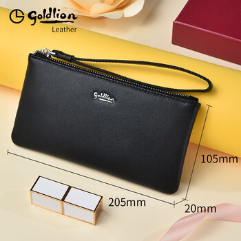Goldlion g+ goldlion wallet women's 2025 new long zipper genuine leather large capacity mobile phone bag simple soft leather clutch first layer cowhide large capacity unisex