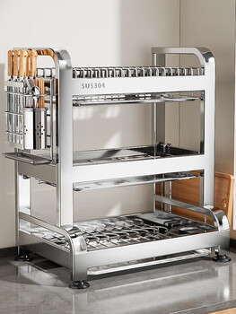 Benwang (bw) 304 stainless steel kitchen dish rack drain bowl rack household multi-functional countertop cupboard storage sideboard cabinet 304 steel three layers 40cm (fully equipped)