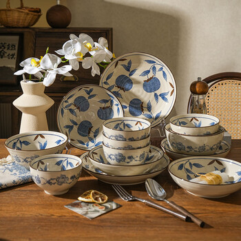 Sheli chinese blue and white high-end bowls and plates retro underglaze color ceramic tableware for two people new bowls and plates as housewarming gifts